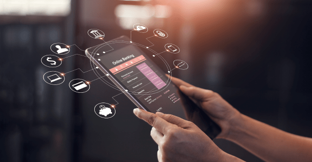 Man-hands-using-online-banking-and-icon-on-tablet-screen Man hands using online banking and icon on tablet screen